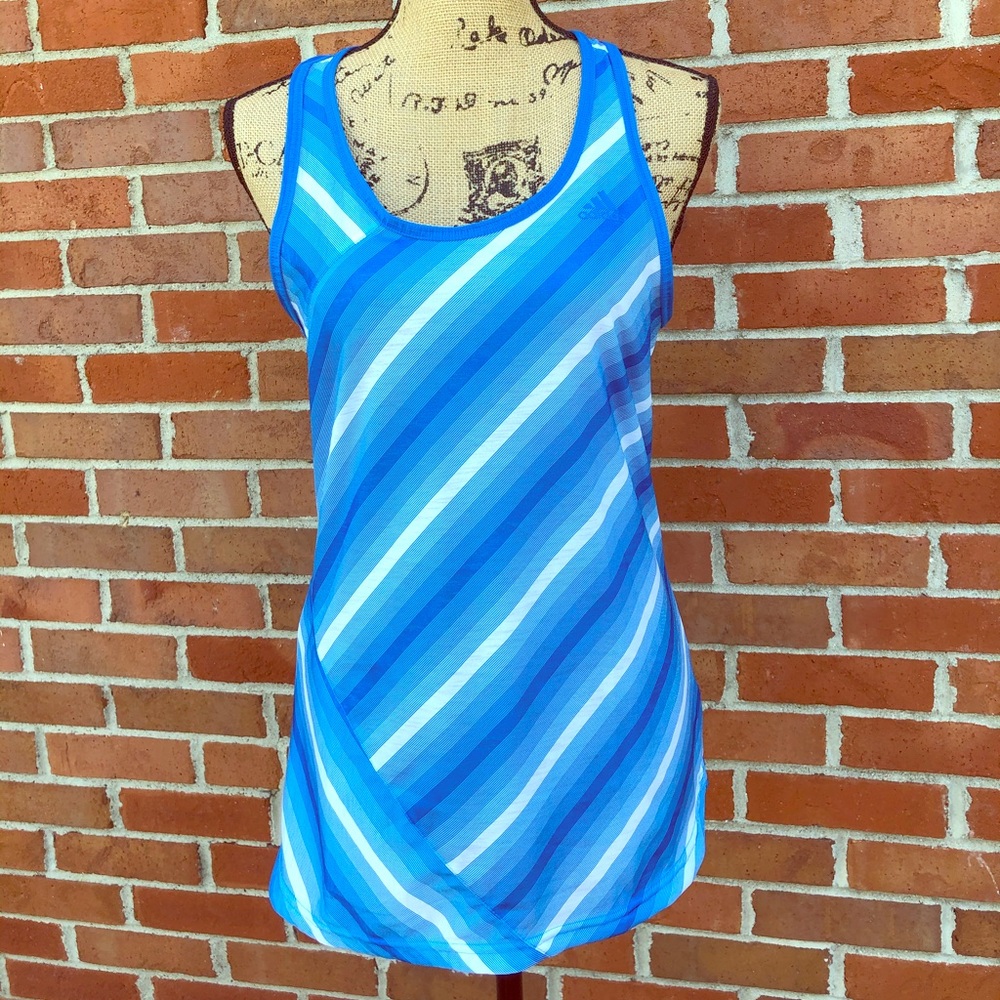 Adidas Blue & White Striped Racerback Tank Top